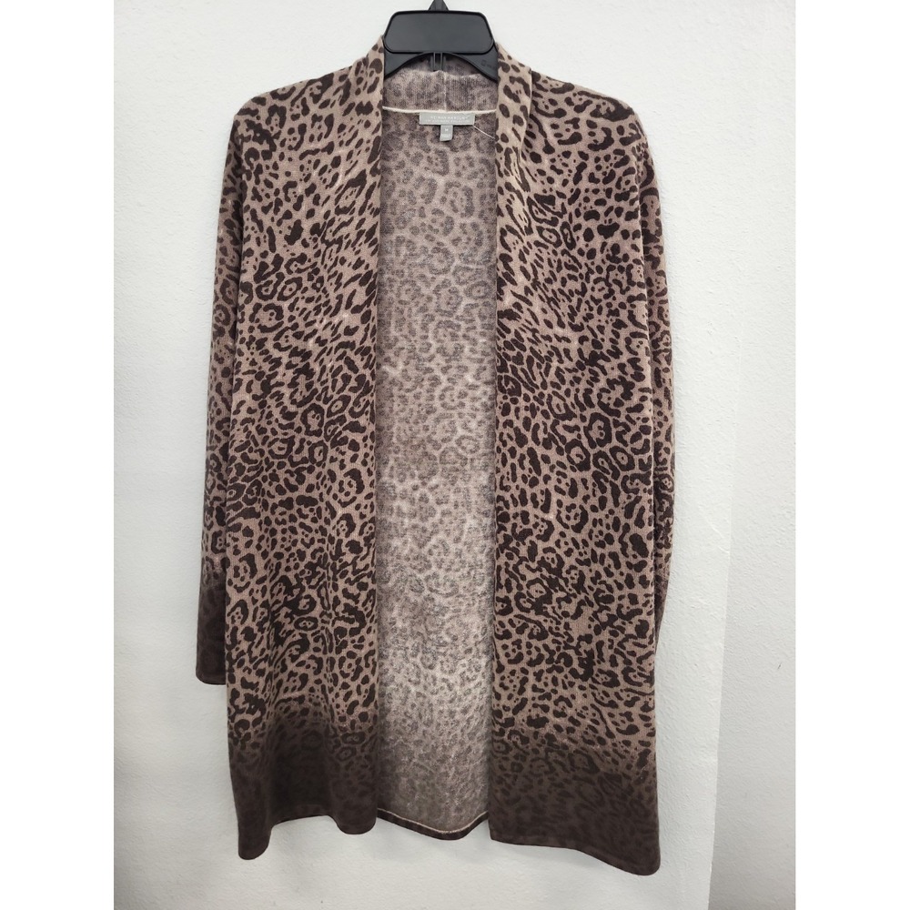 Marcus Neiman Cheeta Print 100% Cashmere Long Cardigan, Brown, Size Medium